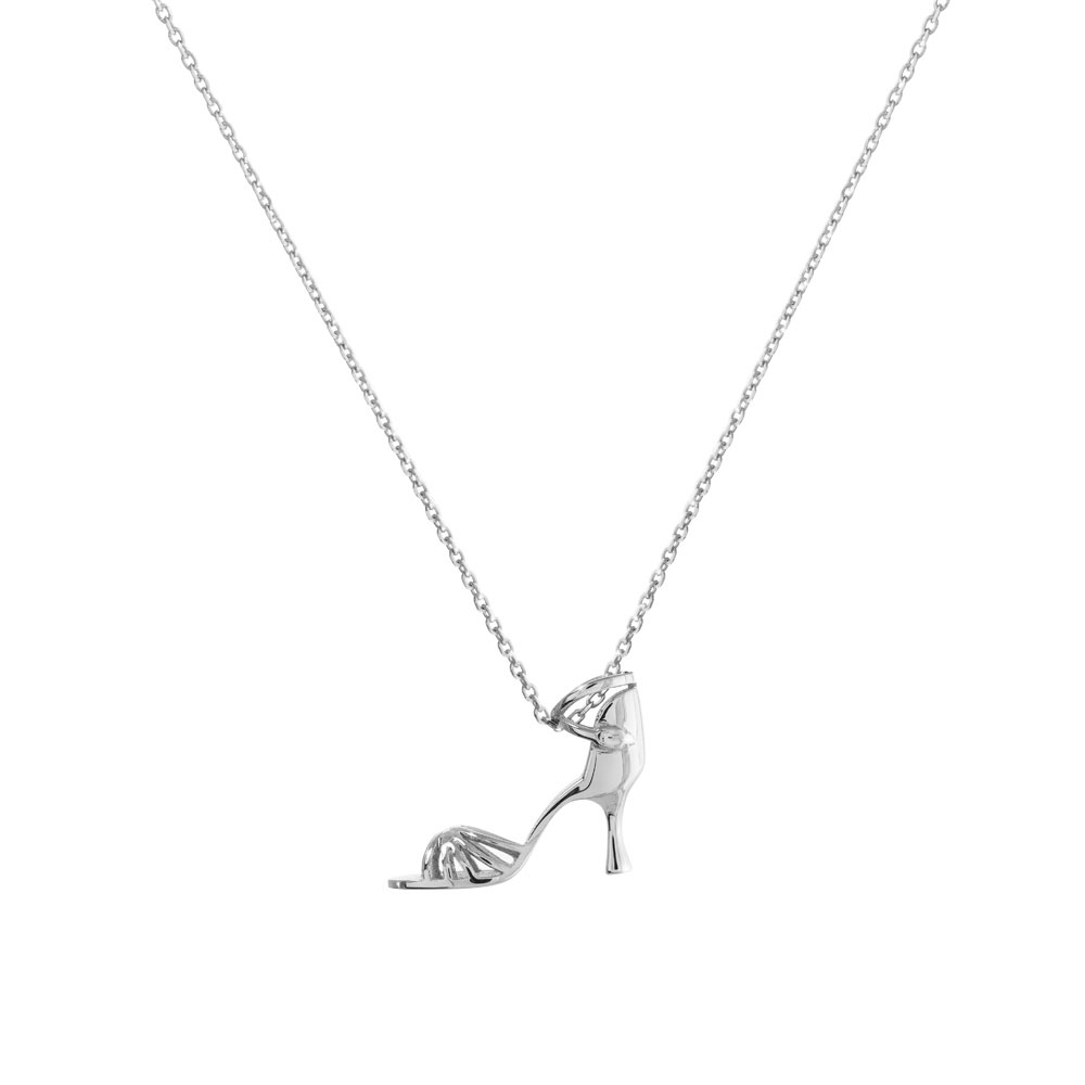 Latin Dance Shoe Pendant Necklace in White Gold
