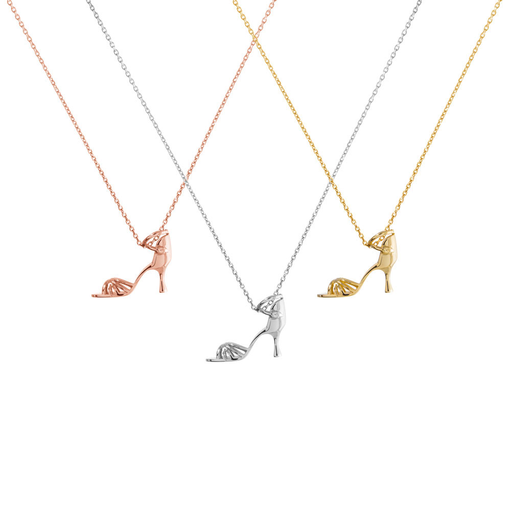 All Three Options Of The Latin Dance Shoe Pendant Necklace in Solid Gold