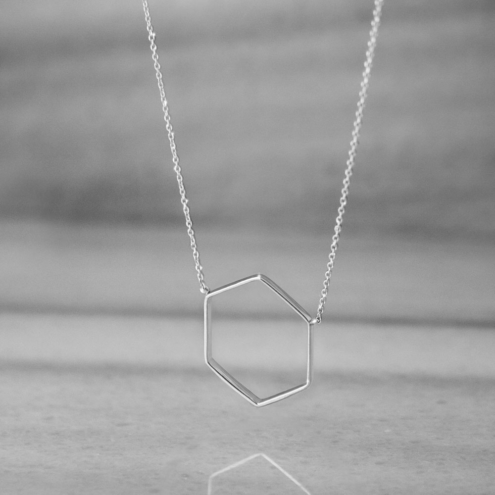 Hexagon Charm Necklace made of White Gold