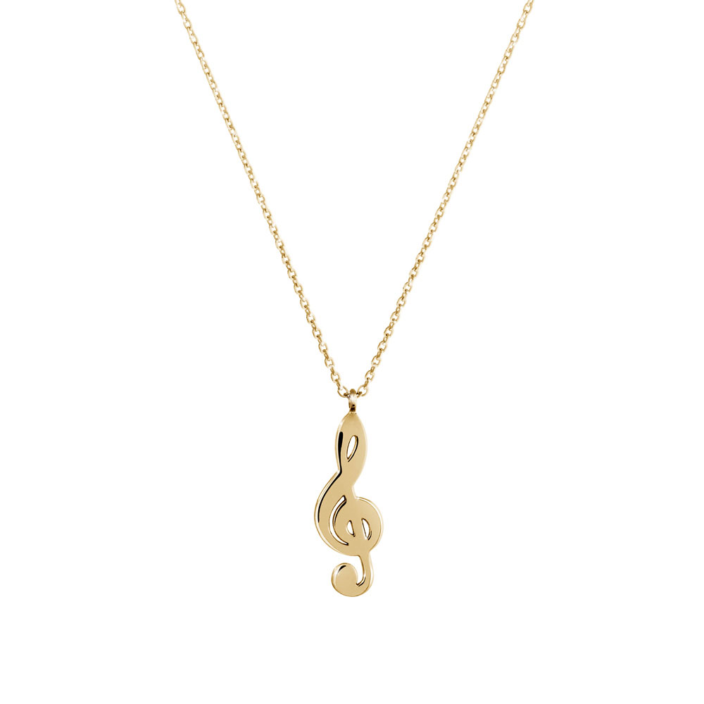 Yellow Gold Treble Clef Pendant Necklace