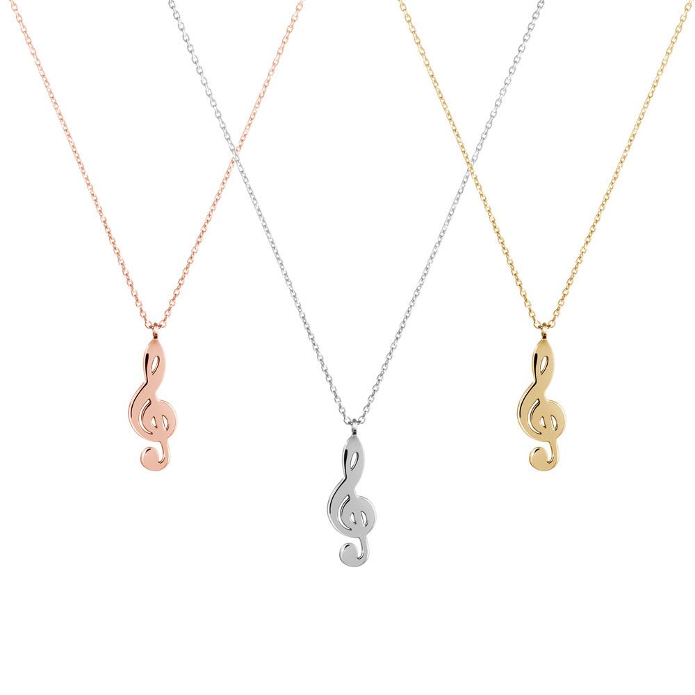 All Three Options Of The Gold Treble Clef Pendant Necklace
