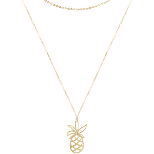 A Gold Pineapple Charm Necklace in Yellow Gold with Two Chains