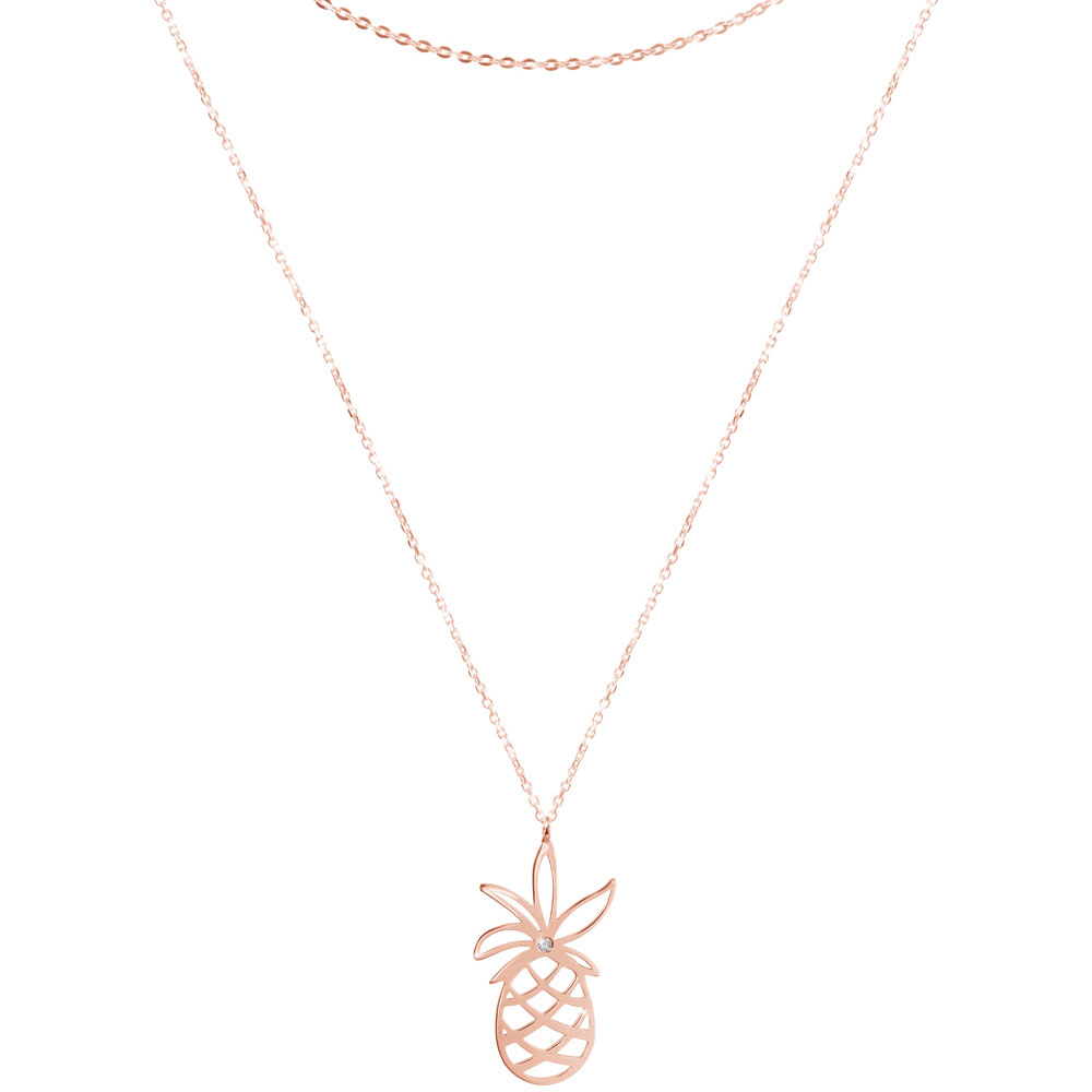A Gold Pineapple Charm Necklace in Rose Gold with Two Chains