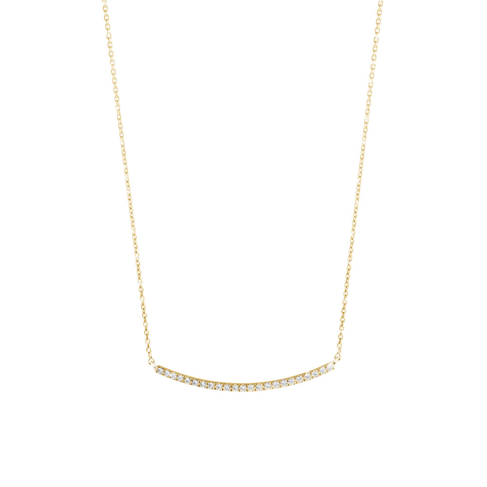 Diamond Curved Bar Necklace in Yellow Gold