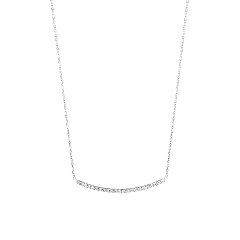 Diamond Curved Bar Necklace in White Gold