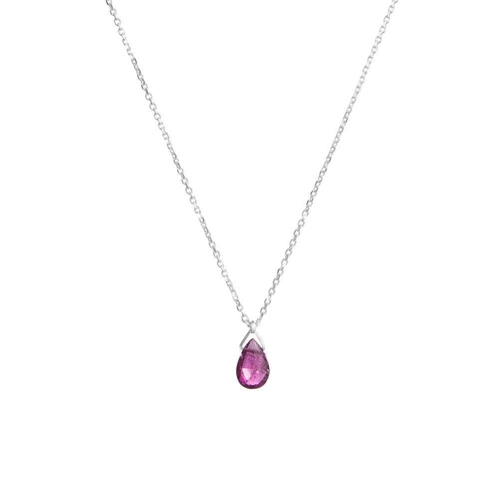 Birthstone Pendant Chain Necklace In White Gold with a Tiny Tourmaline