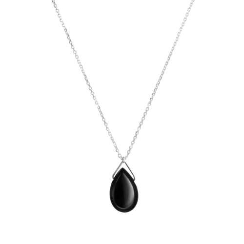 Gemstone Pendant Chain Necklace In White Gold with a Black Onyx