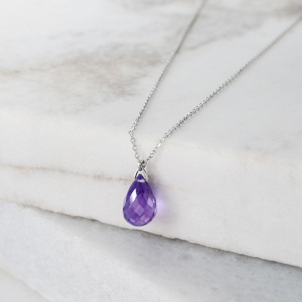 Amethyst Birthstone Pendant Necklace with a White Gold Chain