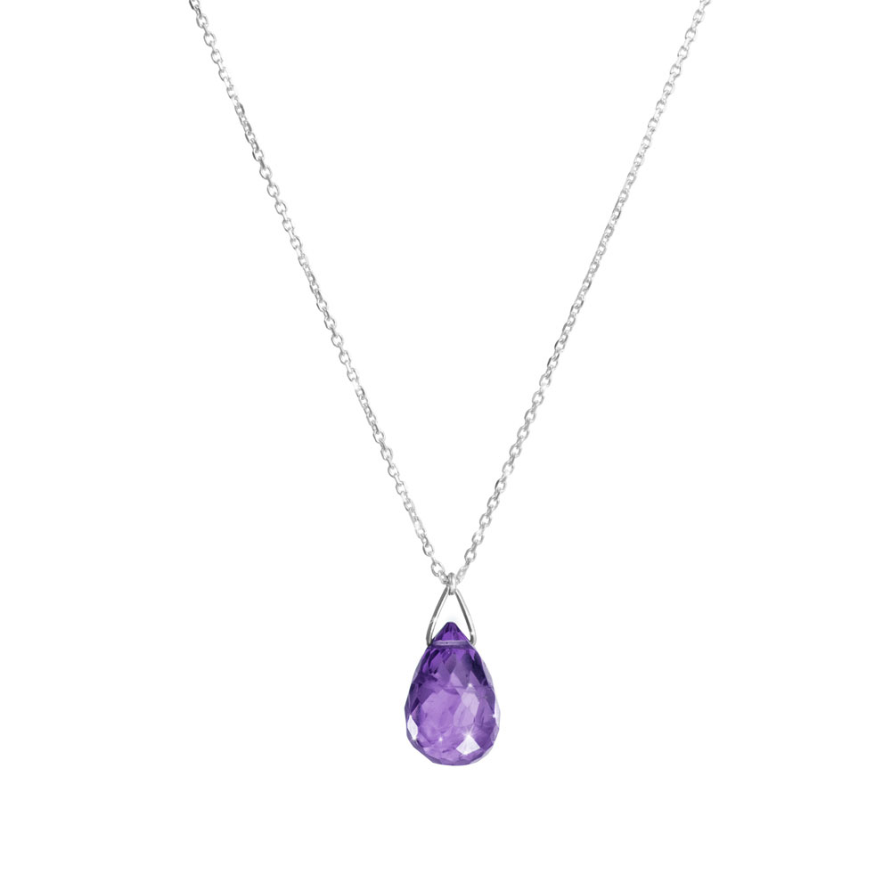 Amethyst Birthstone Pendant Necklace with a White Gold Chain