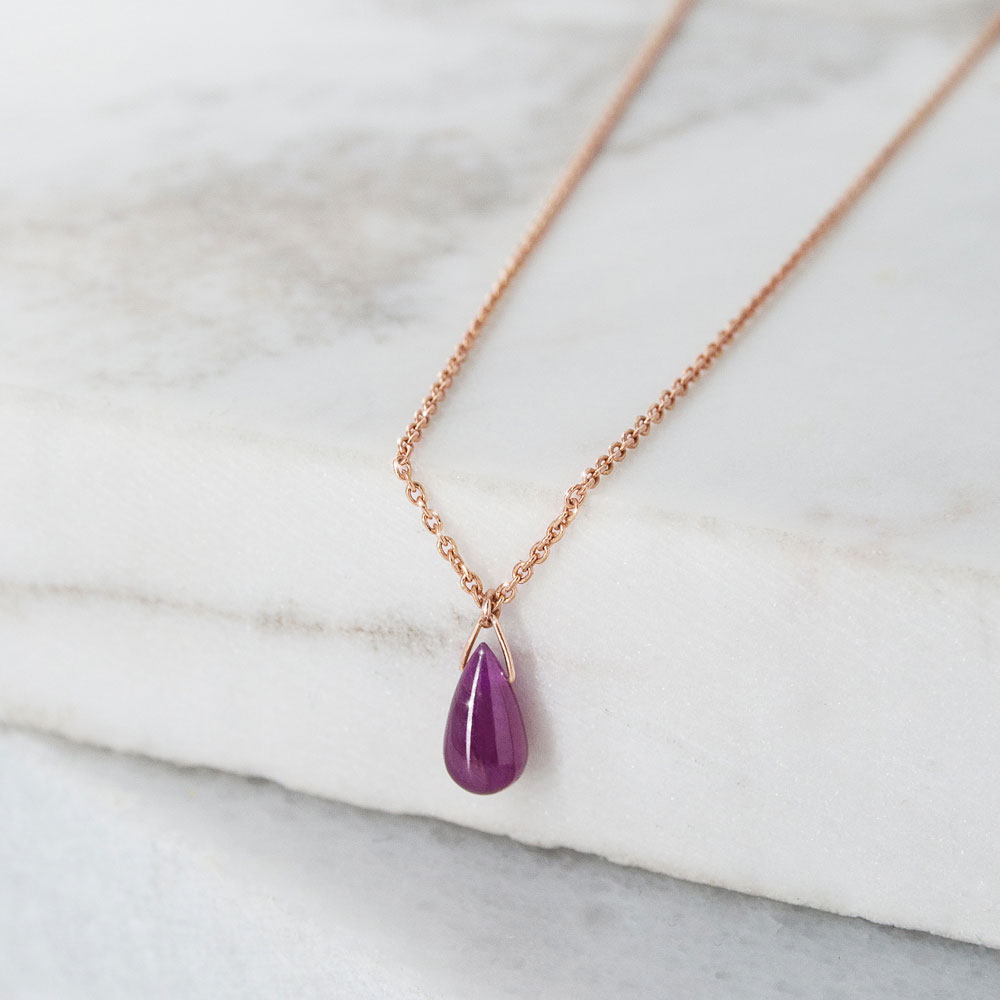 Birthstone Pendant Chain Necklace In Rose Gold with a Tiny Ruby