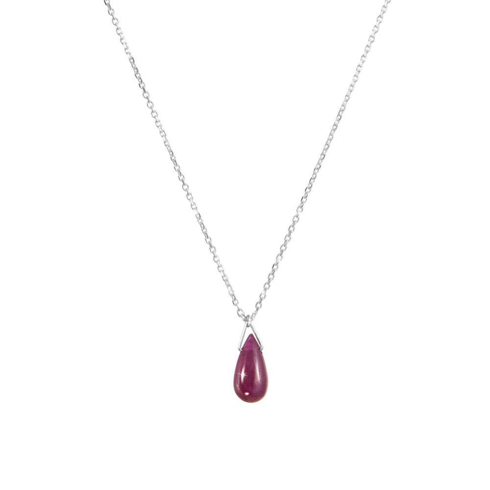Birthstone Pendant Chain Necklace In White Gold with a Tiny Ruby