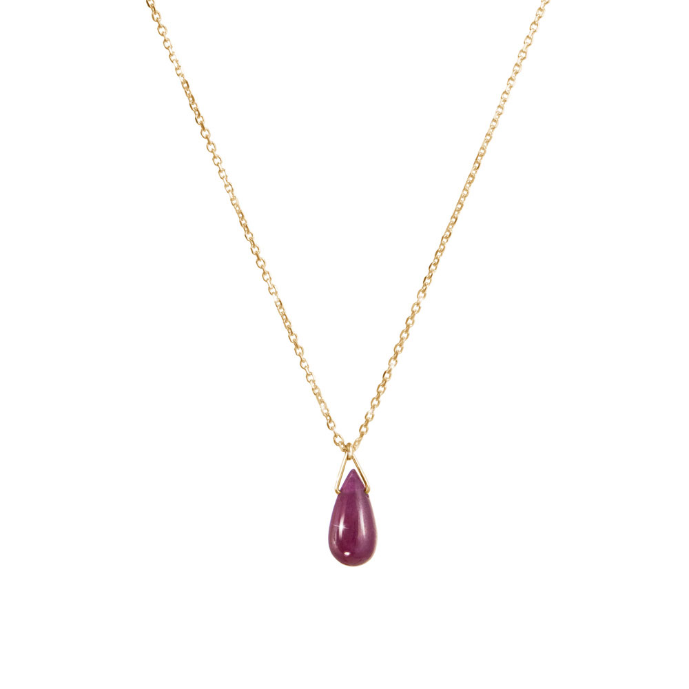 Birthstone Pendant Chain Necklace In Yellow Gold with a Tiny Ruby