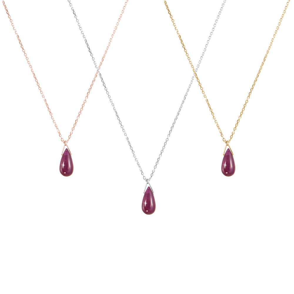 All Three Options Of The Birthstone Pendant Chain Necklace In Gold with a Tiny Ruby