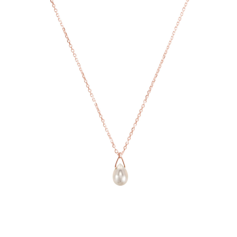 Birthstone Pendant Chain Necklace In Rose Gold with a Tiny White Pearl