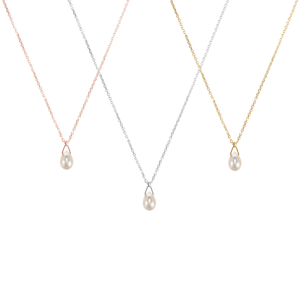 All Three Options Of The Birthstone Pendant Chain Necklace with a Tiny White Pearl