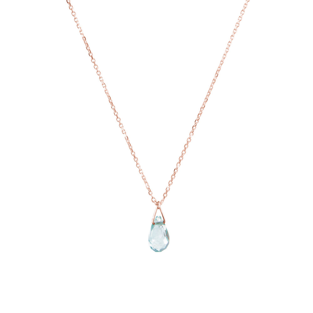 Tiny Aquamarine Birthstone Pendant Necklace with a Rose Gold Chain
