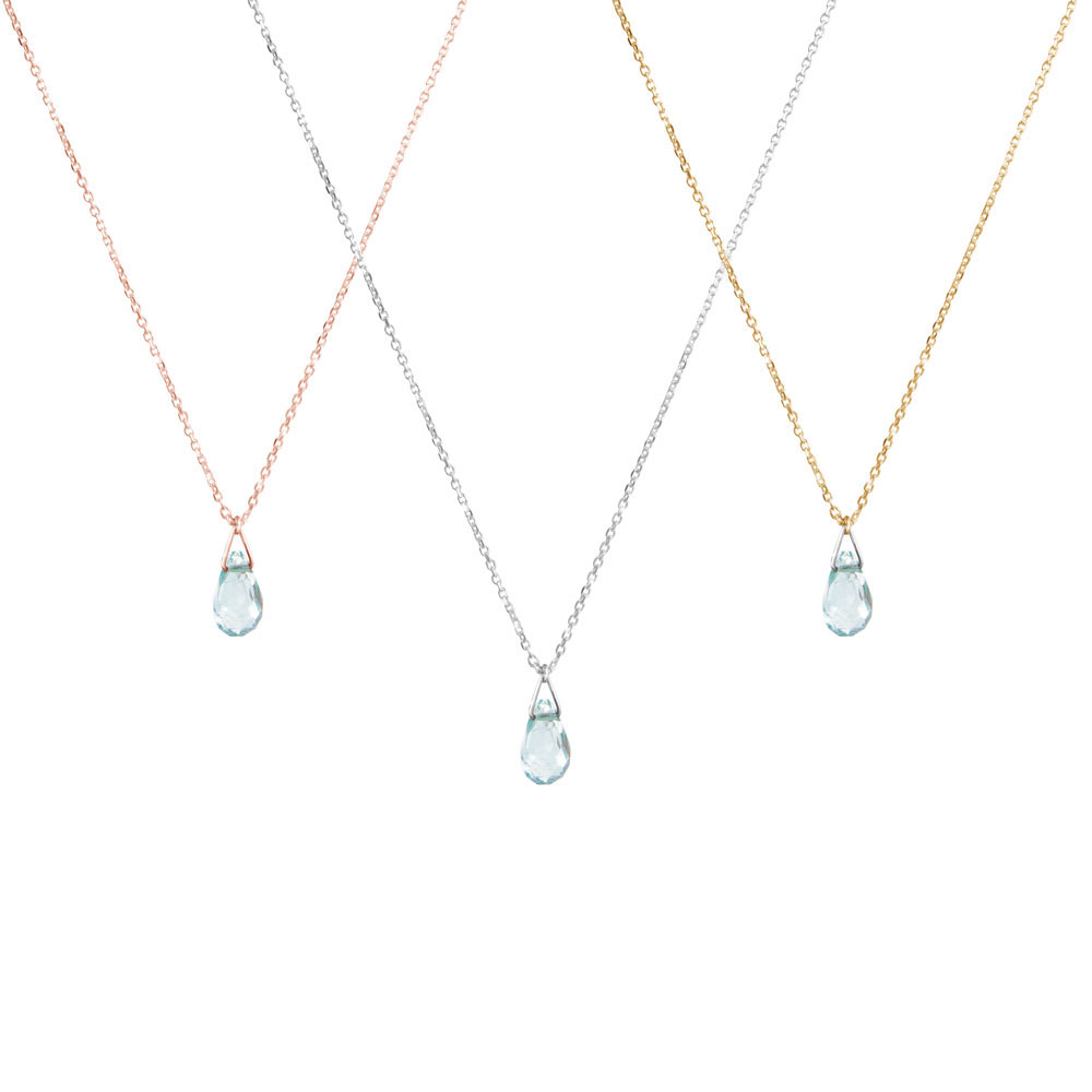 All Three Options Of the Tiny Aquamarine Birthstone Pendant Necklace with a Gold Chain