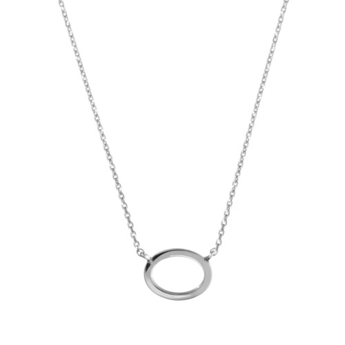 White Gold Charm Necklace with a Simple Oval