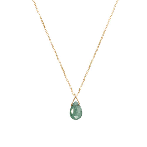 Tiny Emerald Birthstone Pendant Necklace with a Yellow Gold Chain
