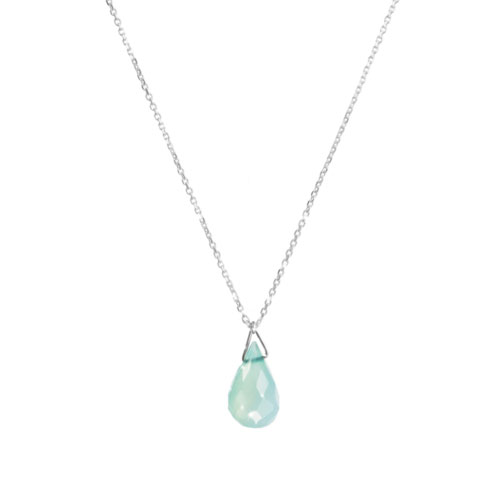 Blue Opal Birthstone Pendant Necklace with a White Gold Chain