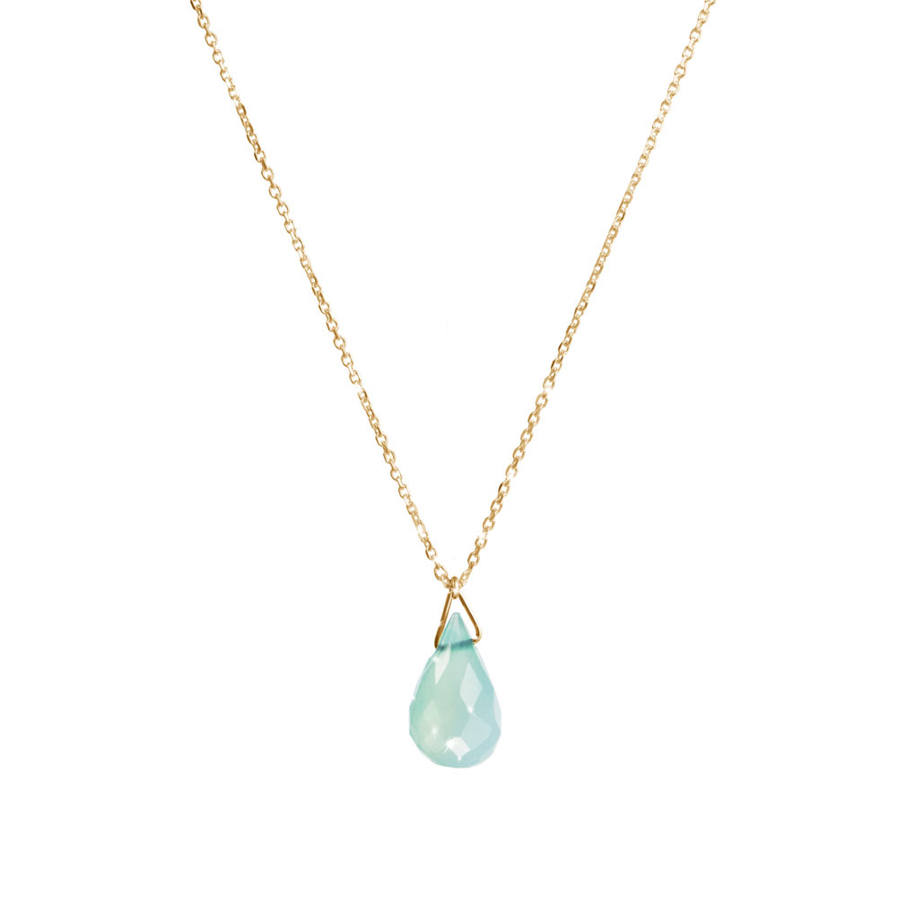 Blue Opal Birthstone Pendant Necklace with a Yellow Gold Chain