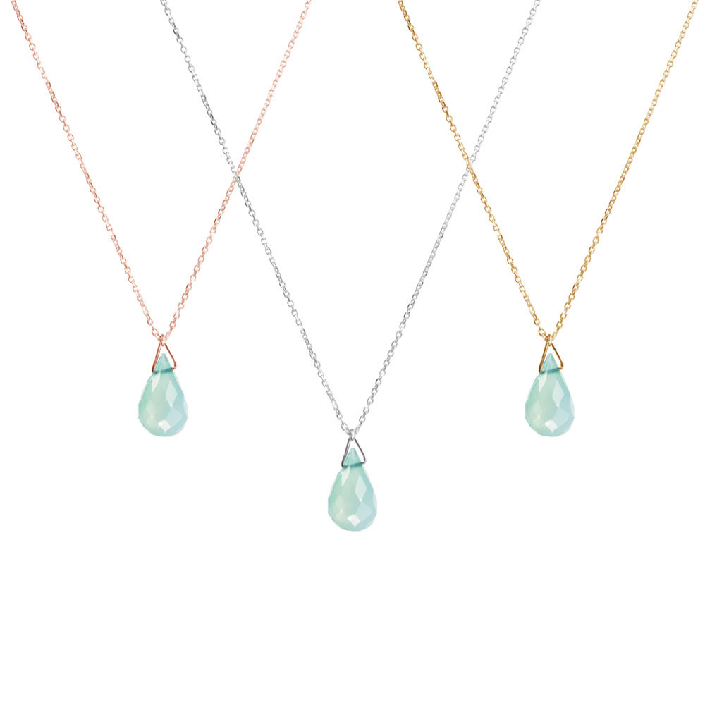 All Three Options Of The Blue Opal Birthstone Pendant Necklace with a Gold Chain