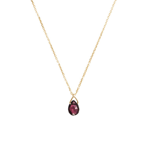 Birthstone Pendant Chain Necklace In Yellow Gold with a Tiny Garnet