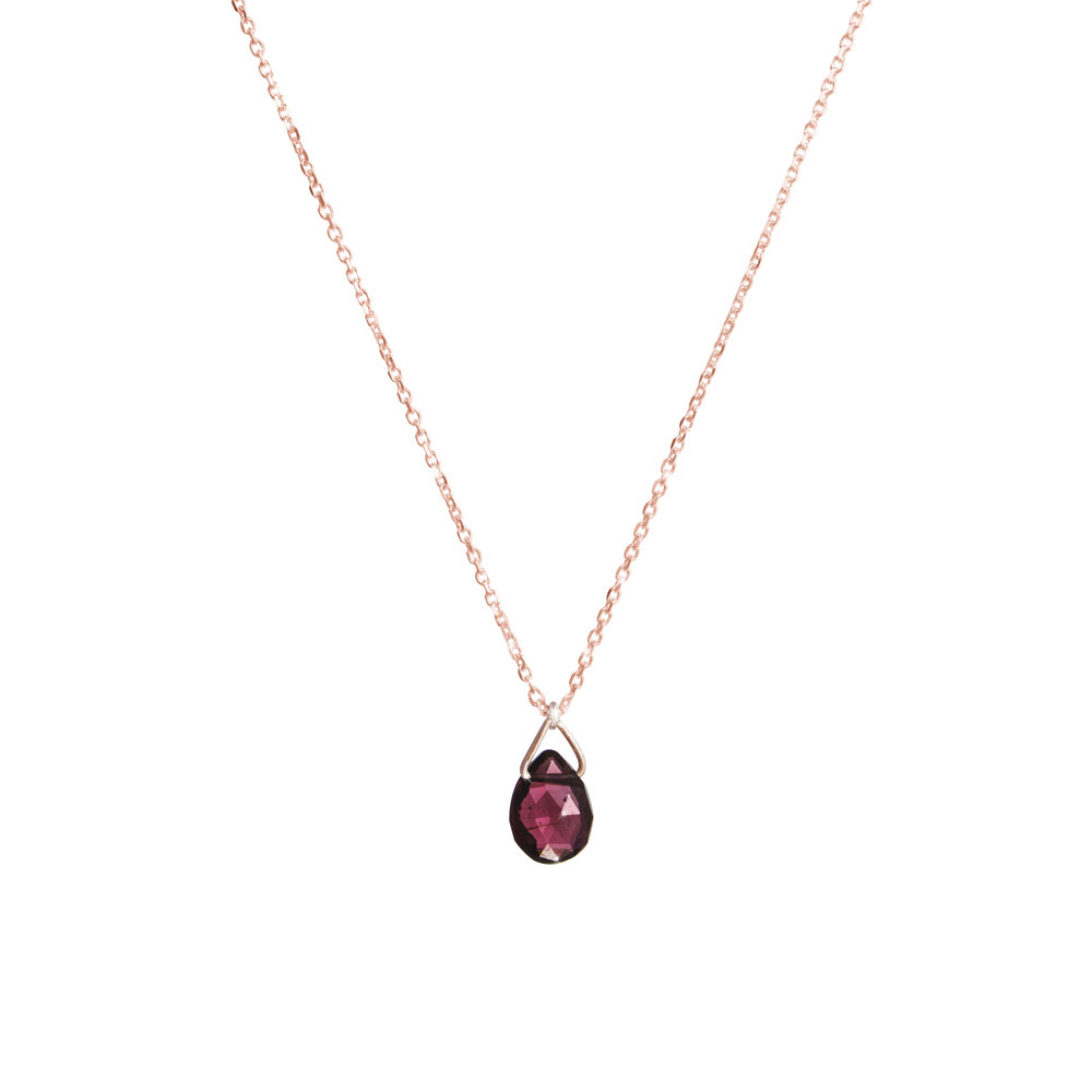 Birthstone Pendant Chain Necklace In Rose Gold with a Tiny Garnet