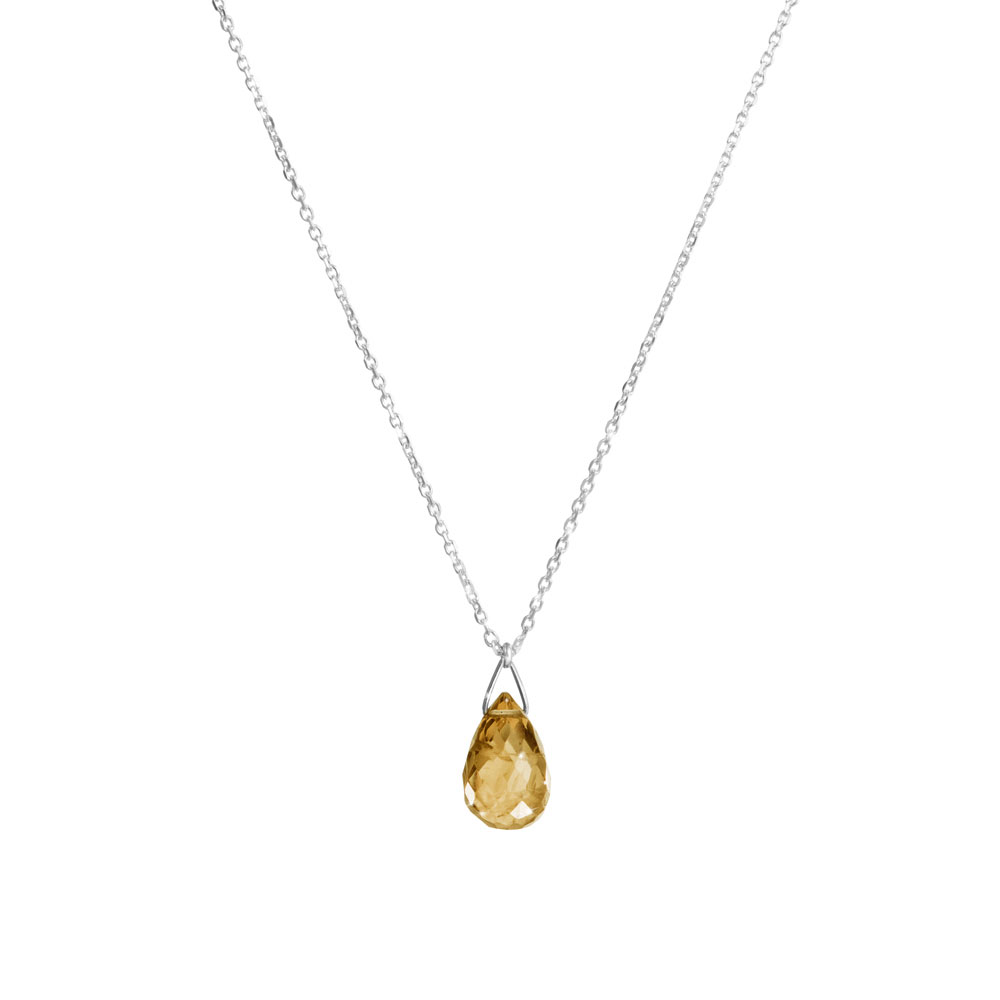 Birthstone Pendant Chain Necklace In White Gold with a Tiny Citrine