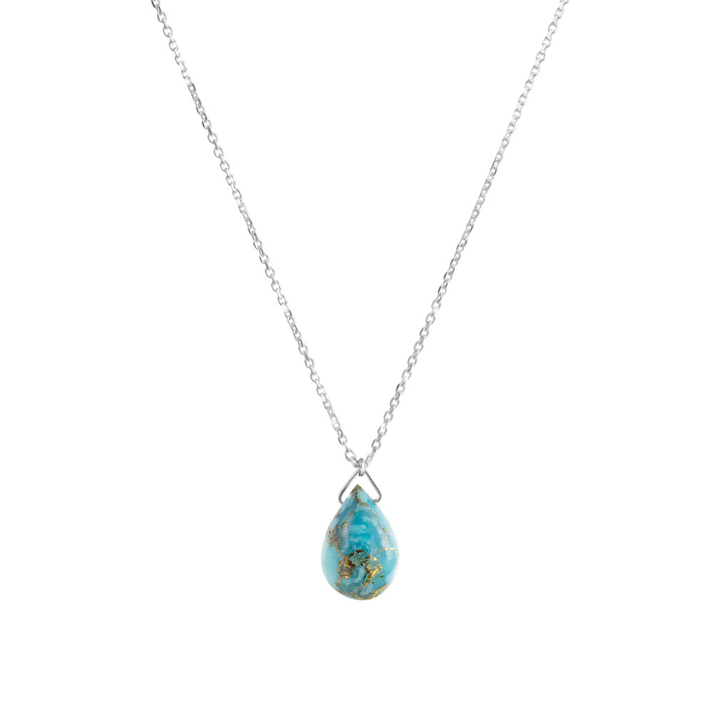 Turquoise Birthstone Pendant Necklace with a White Gold Chain