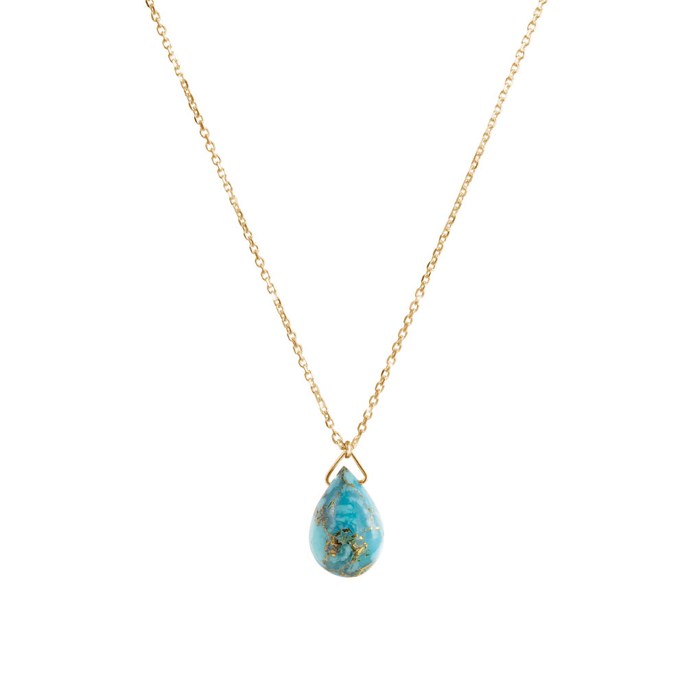Turquoise Birthstone Pendant Necklace with a Yellow Gold Chain