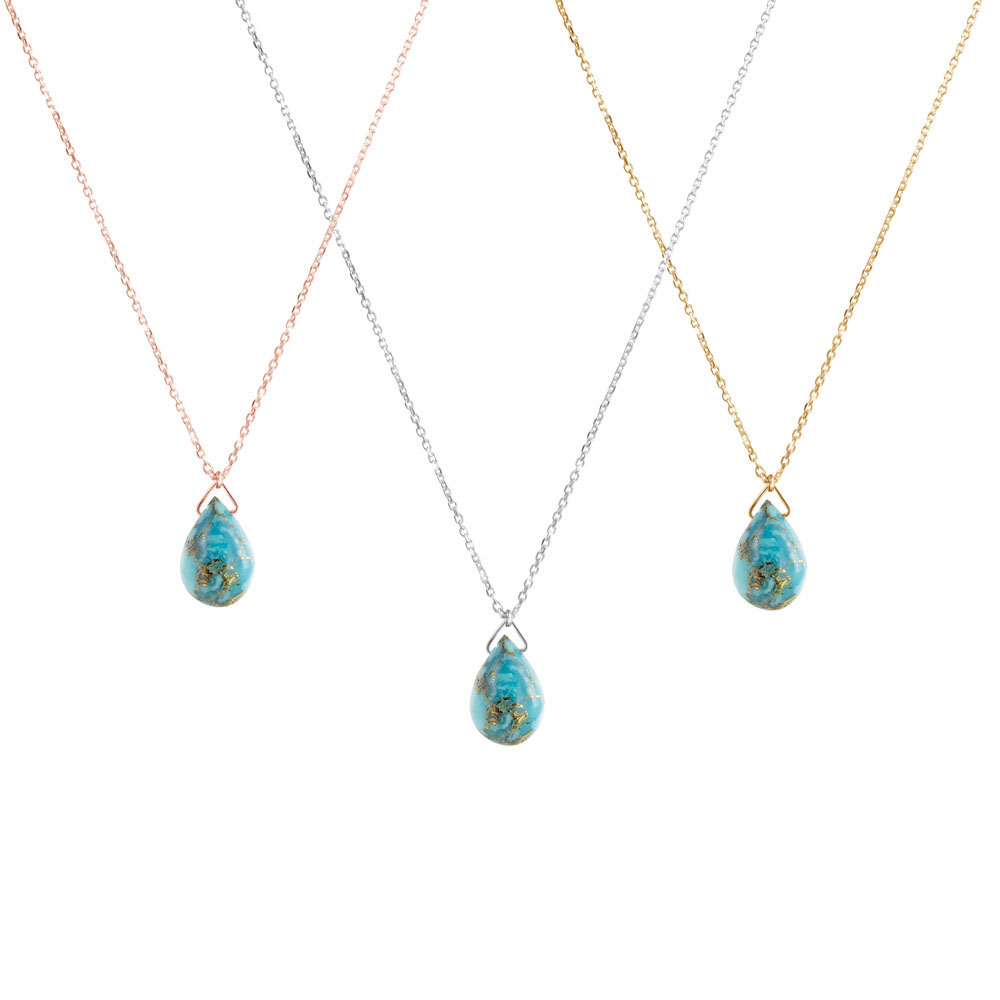 All Three Options Of The Turquoise Birthstone Pendant Necklace with a Gold Chain