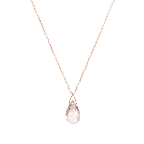 Pink Quartz Gemstone Pendant Necklace with a Rose Gold Chain