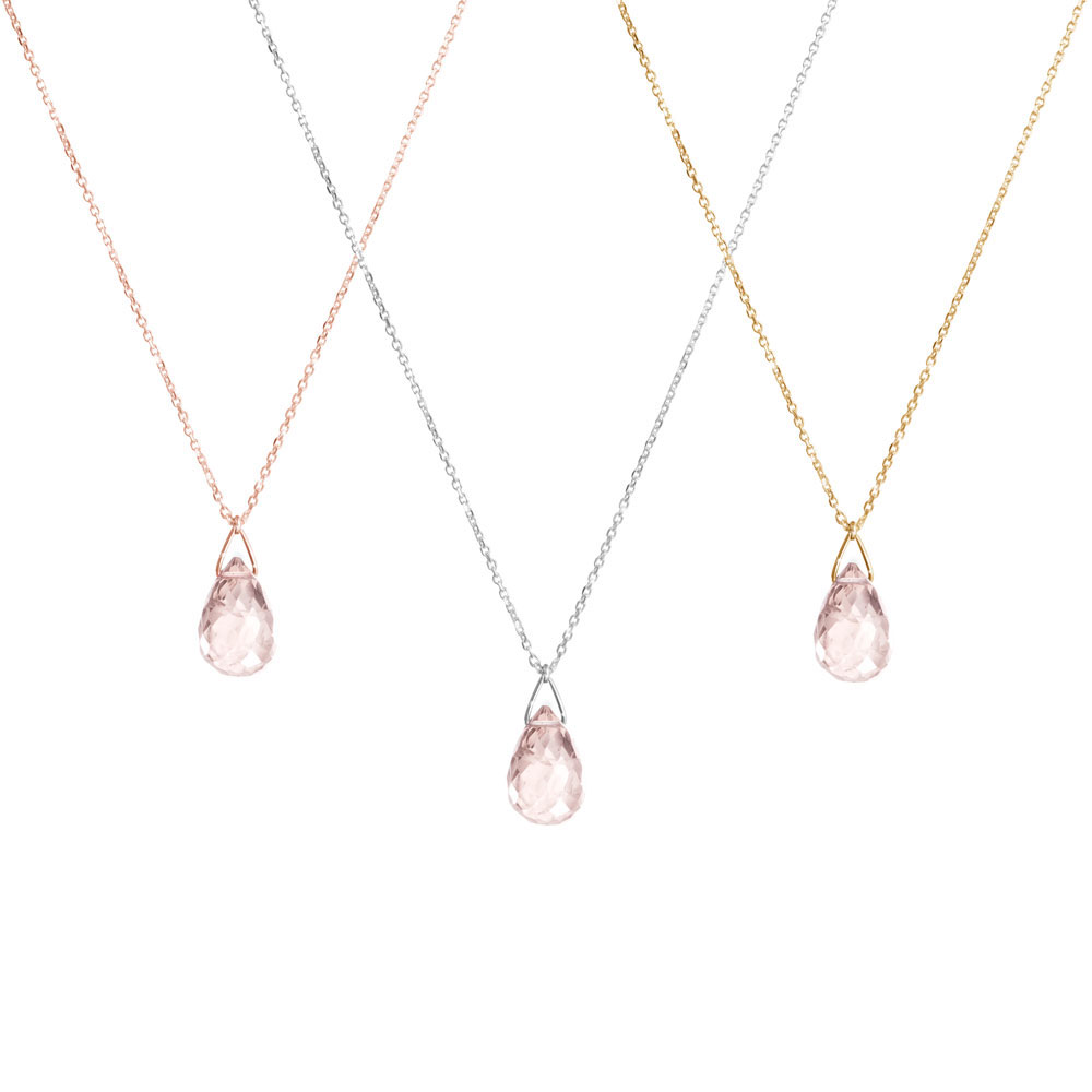 All Three Options Of The Pink Quartz Gemstone Pendant Necklace with a Gold Chain