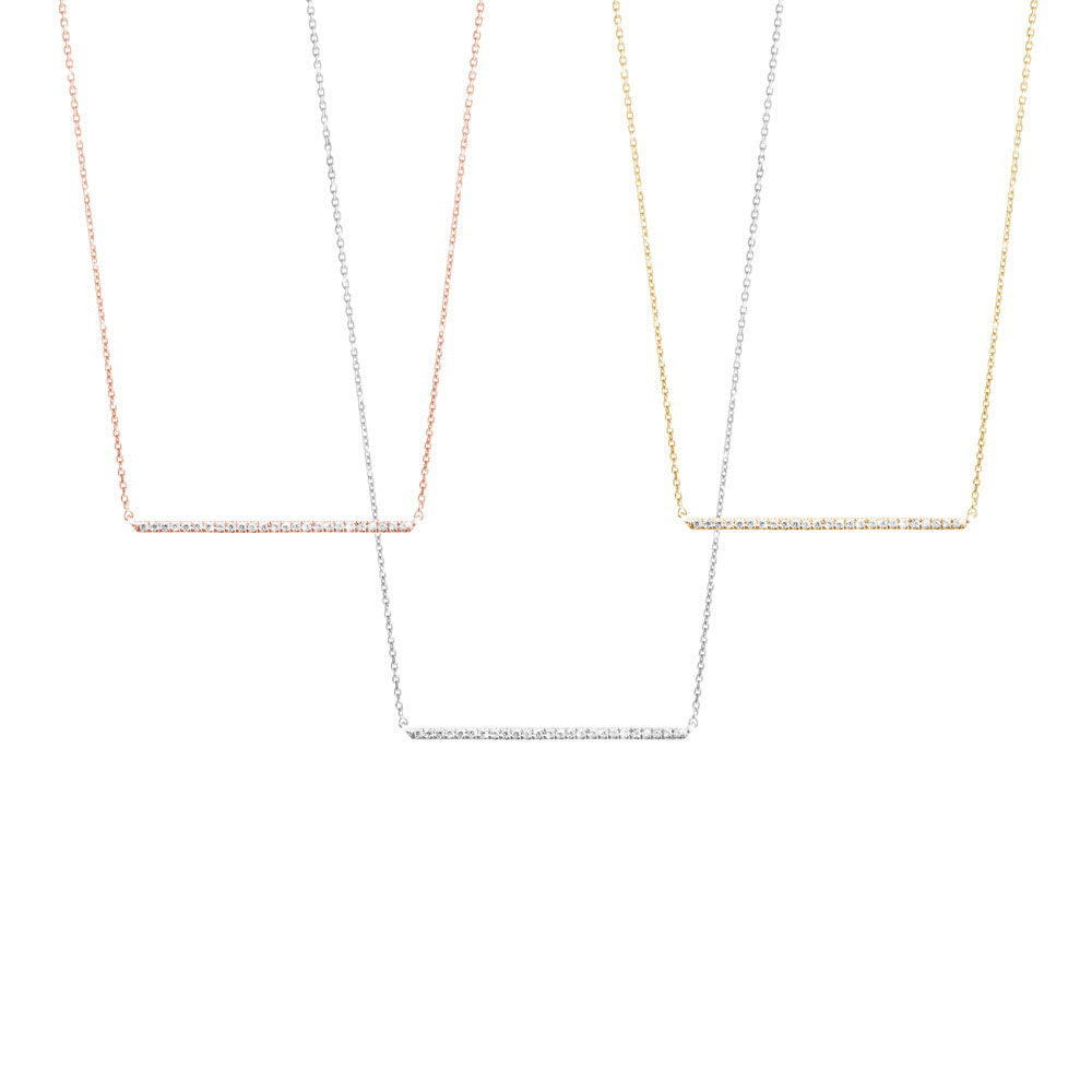 All Three Options Of The Horizontal Diamond Bar Necklace made of Solid Gold