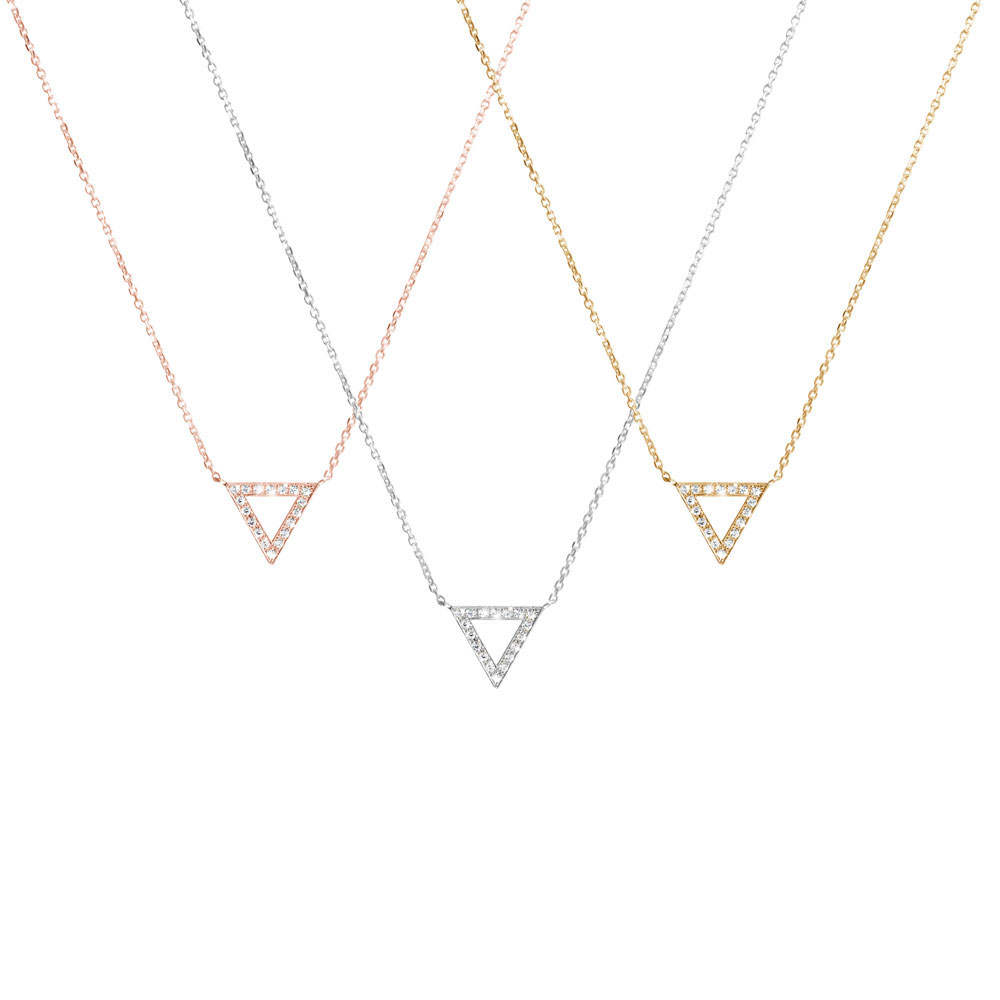All Three Options Of The Diamond Triangle Charm Gold Necklace
