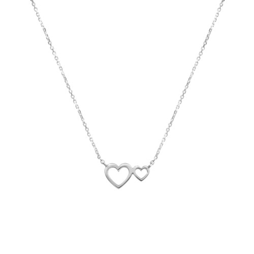 Two-Heart Charm Necklace made of White Gold