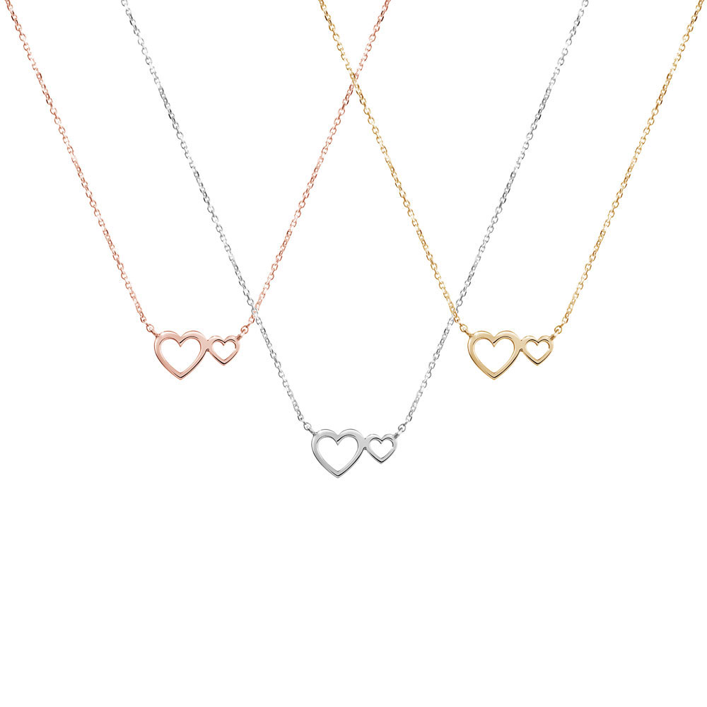 All Three Options Of The Two-Heart Charm Necklace made of Solid Gold