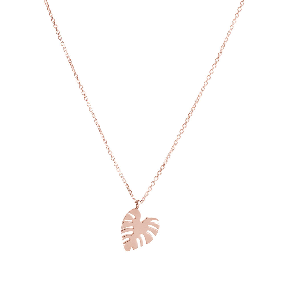 Small Monstera Leaf Pendant Necklace in Rose Gold