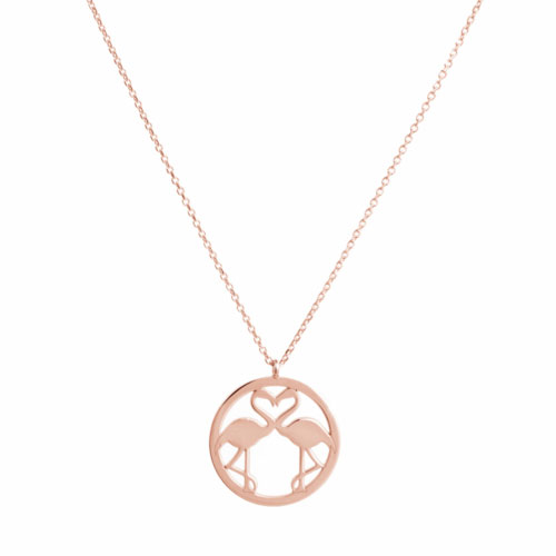 Double Flamingo Pendant Necklace in Rose Gold