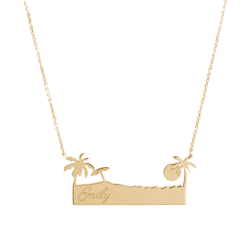 Exotic Bar Necklace with Personalized Engraving In Yellow Gold