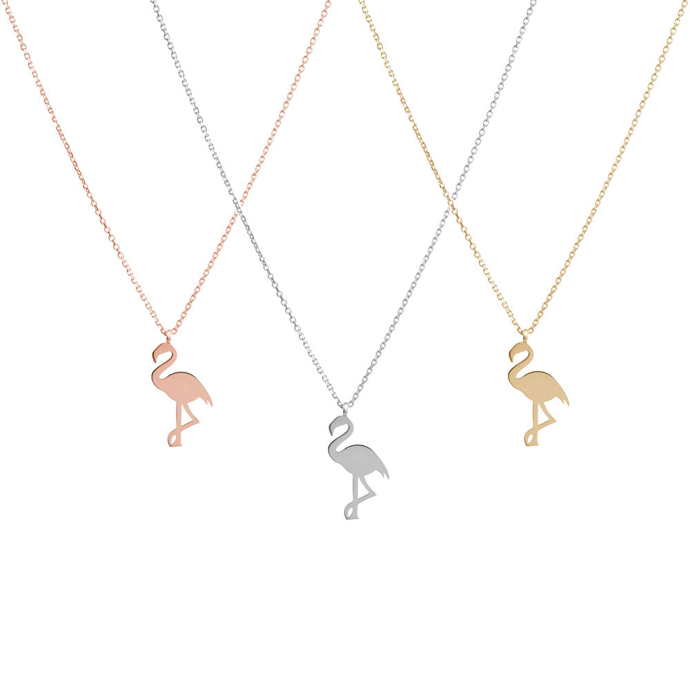 All Three Options Of The Dainty Flamingo Pendant Necklace in Solid Gold