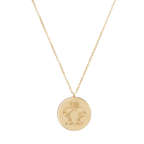 Double Engraved Flamingo Pendant Necklace in Yellow Gold