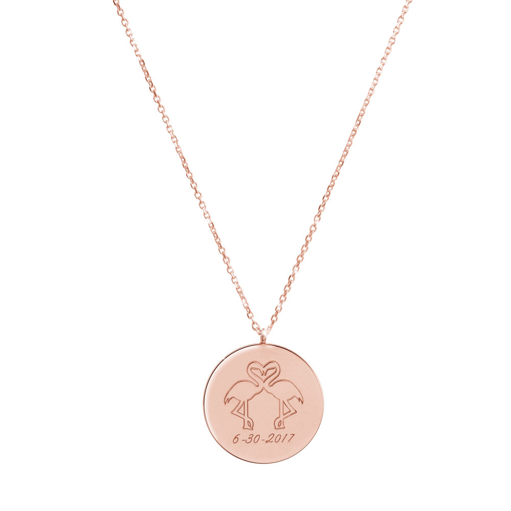 Double Engraved Flamingo Pendant Necklace in Rose Gold