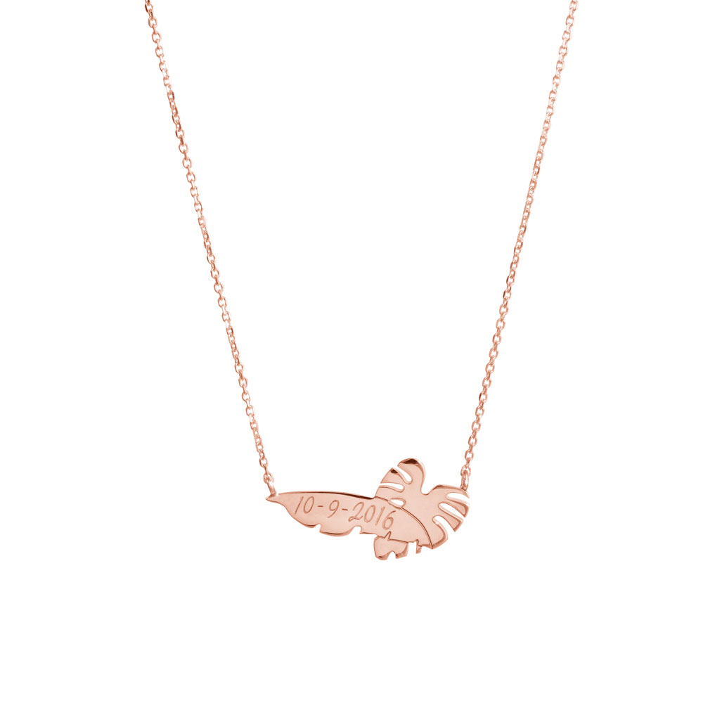 Tropical Bar Necklace with Personalized Engraving In Rose Gold
