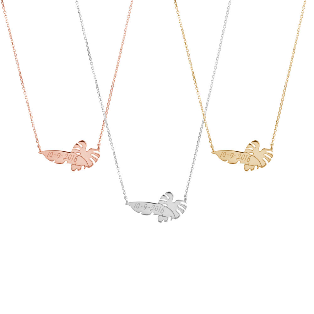 All Three Options Of The Tropical Bar Necklace with Personalized Engraving In Solid Gold