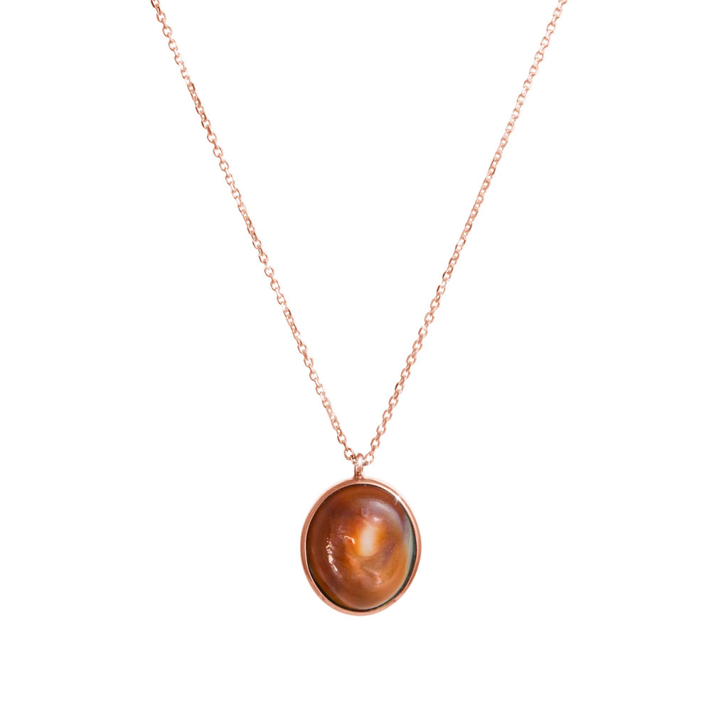 Natural Seashell Pendant Necklace in Rose Gold, Eye of Saint Lucia