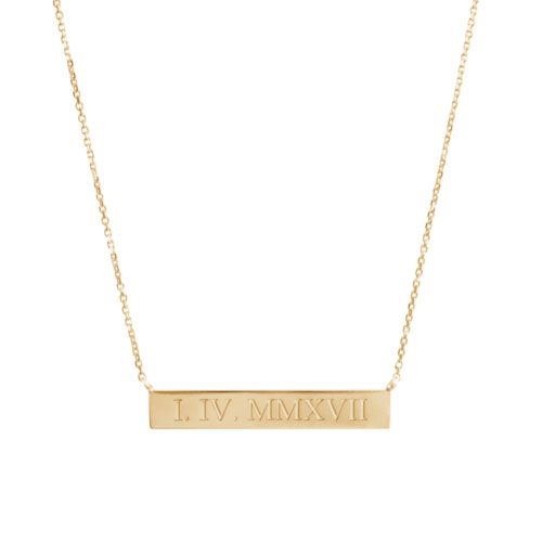 A Roman Numeral Bar Necklace, Personalized In Yellow Gold