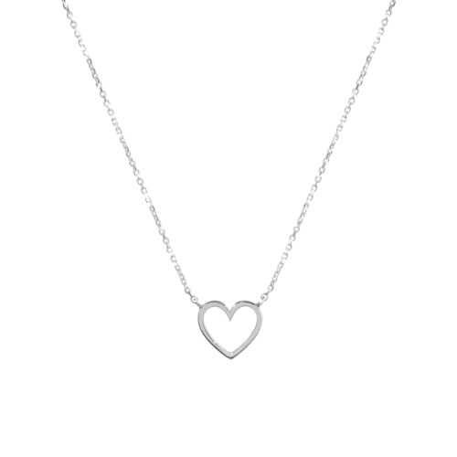 Dainty Heart Charm Necklace in White Gold