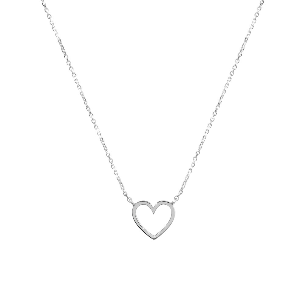 Dainty Heart Charm Necklace in White Gold